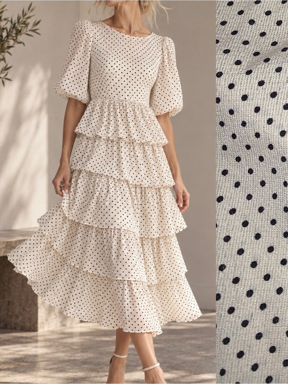 English Factory Polka Dot Multi Tiered Ruffle Dress